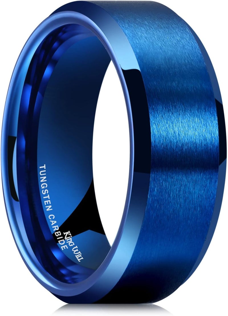 King Will Basic Unisex Silver/Black/Blue/Rose Gold/Gold/Purple Tungsten Carbide Matte Polished Finish Wedding Beveled Edge Engagement Band Ring for Men Women - Image 1